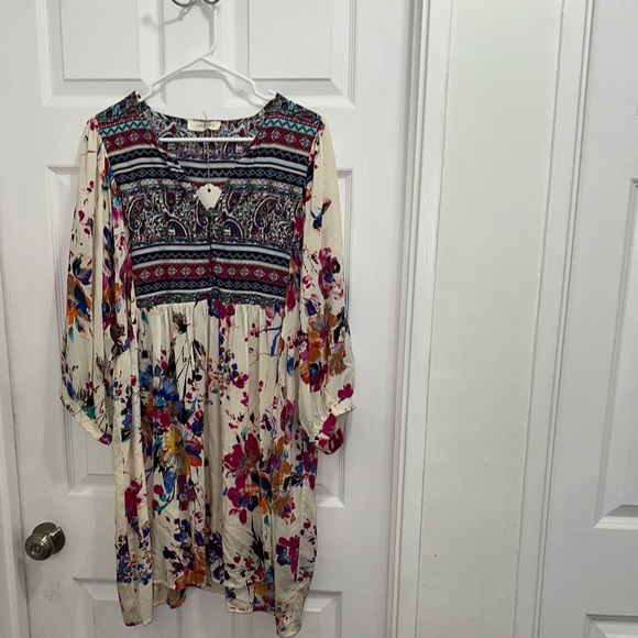 Umgee Dresses & Skirts - Umgee Cream Floral Boho Dress with Multicolor Accents